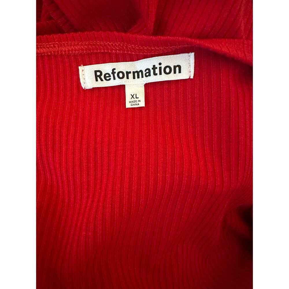 Reformation Formosa Ruched Ribbed Stretch Midi Dress In Red Size XL - Picture 7 of 9
